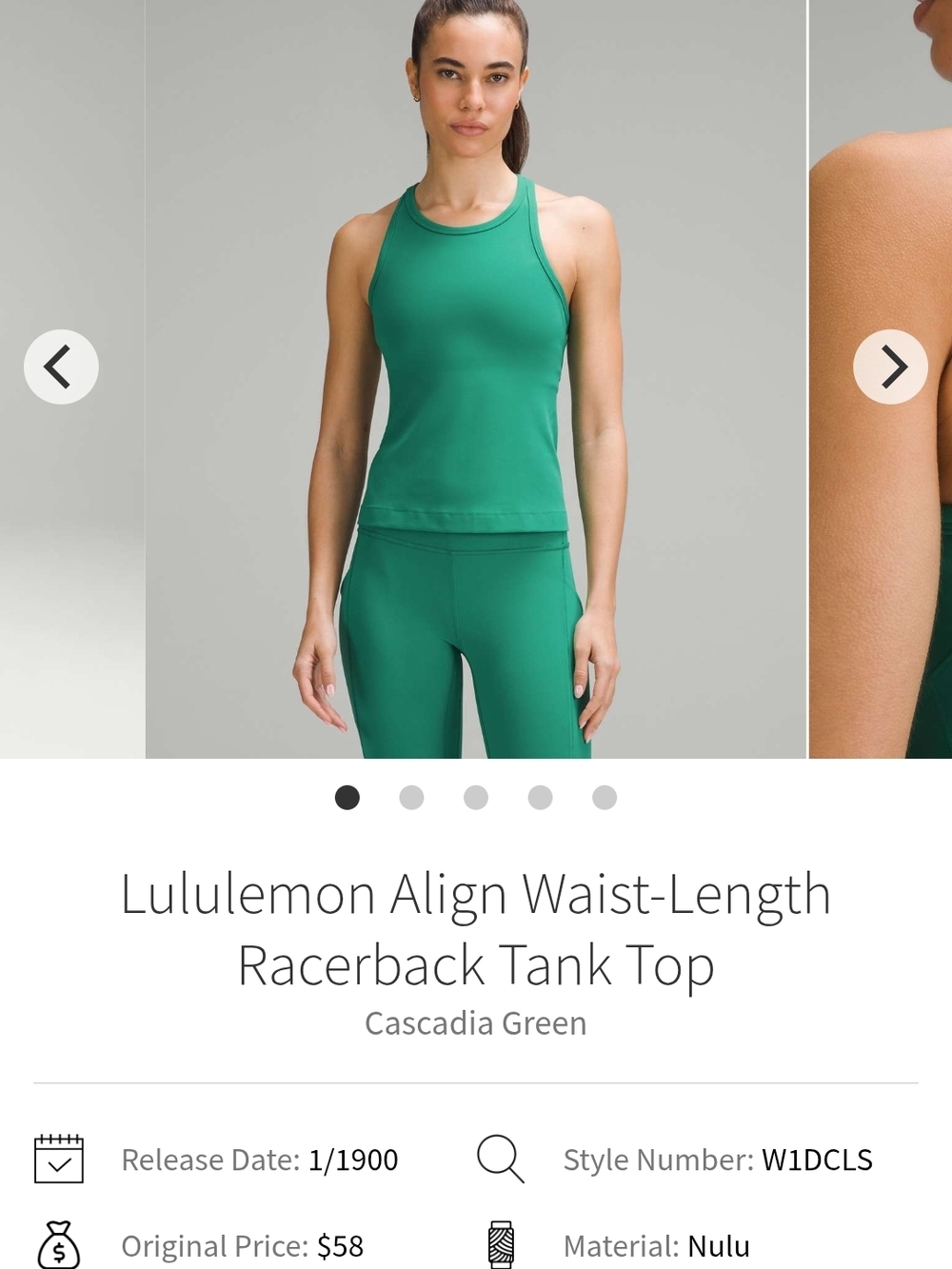 lululemon athletica Align Waist-Length Racerback Tank Top - Cascadia Green